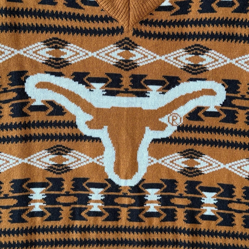 Klew Texas Longhorns Sweater Vest M Burnt Orange Western Aztec NCAA UT - Picture 7 of 8
